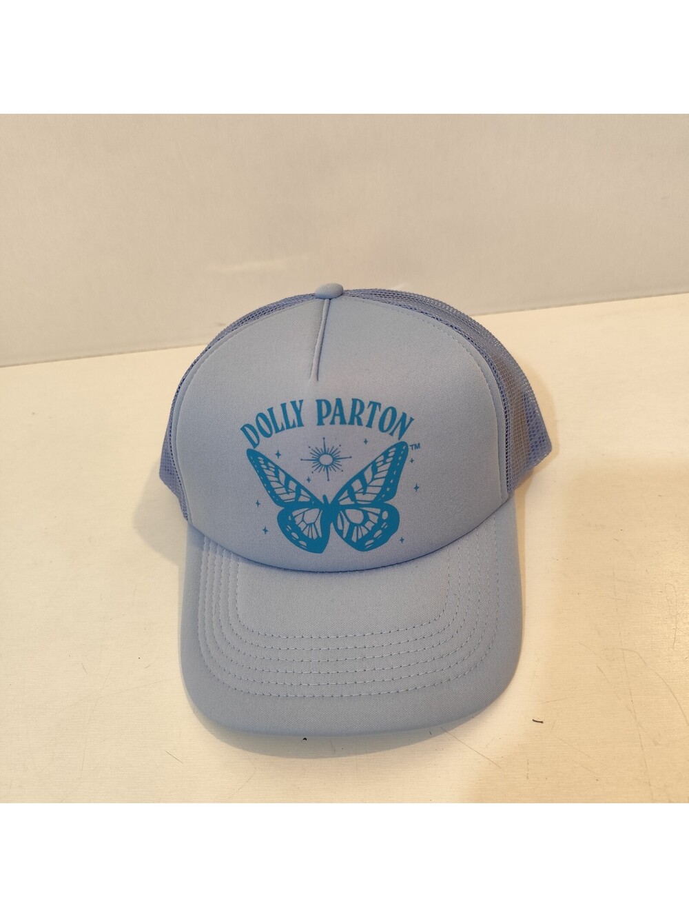 Dolly Parton Sky Blue Butterfly Graphic Mesh Trucker Hat NWT [